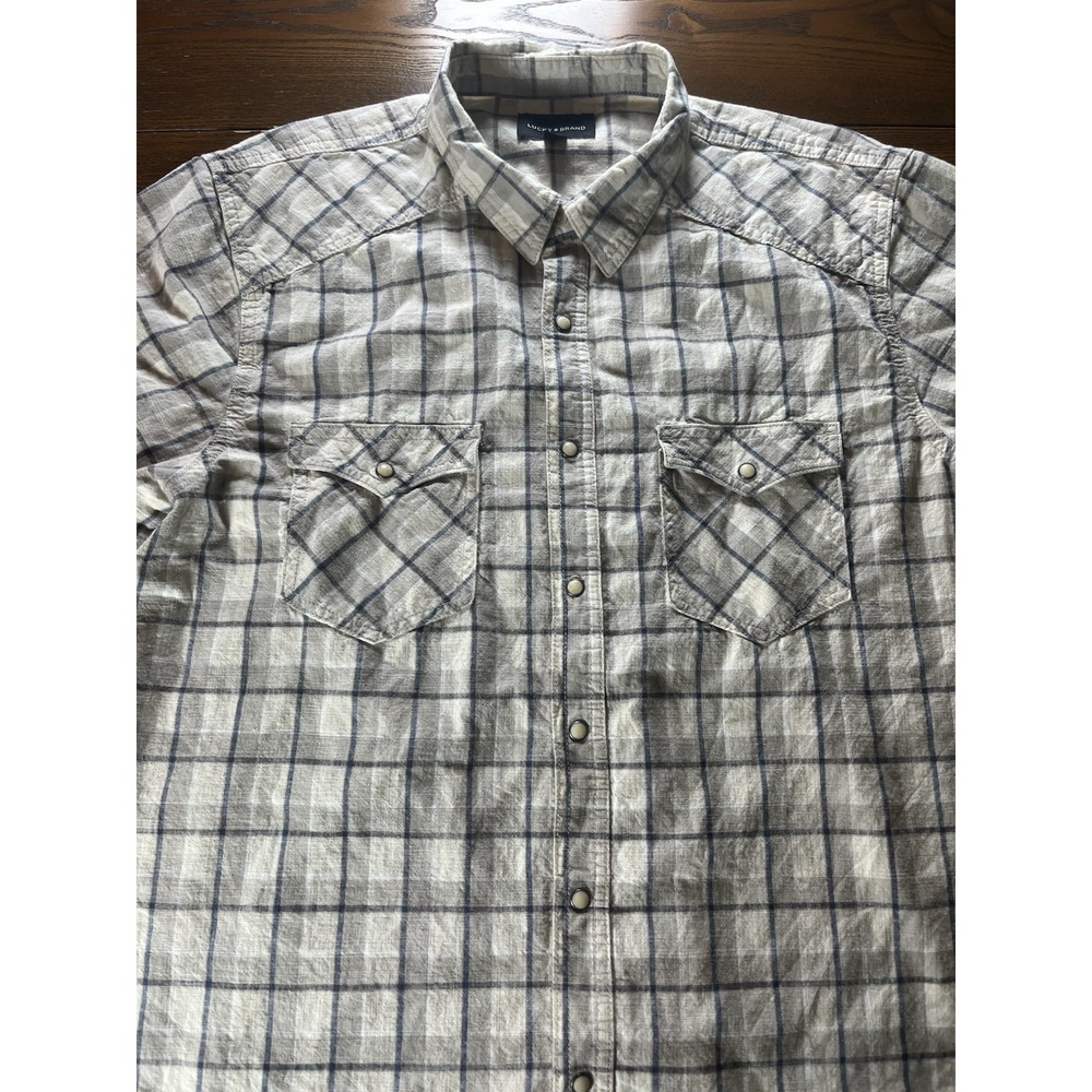 Lucky Brand Classic Seersucker Short Sleeve Snap Button Front Shirt Men's XL